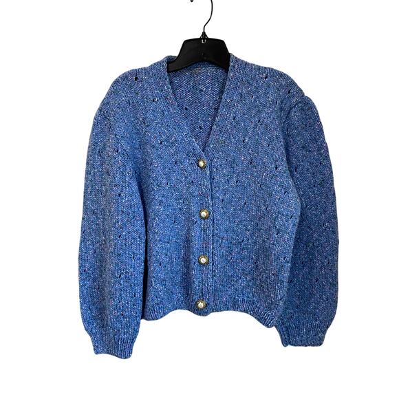Boutique Dreamy Blue Pointelle Knit Cardigan with White Buttons Size Medium - Picture 2 of 7